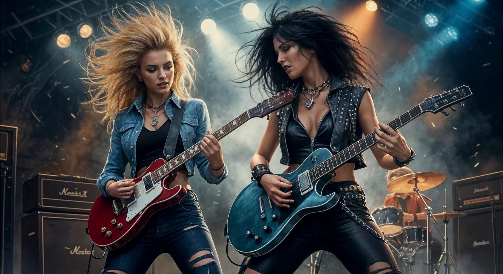 Dynamic Rock Guitarists in Hyperrealistic Ink Splash Art