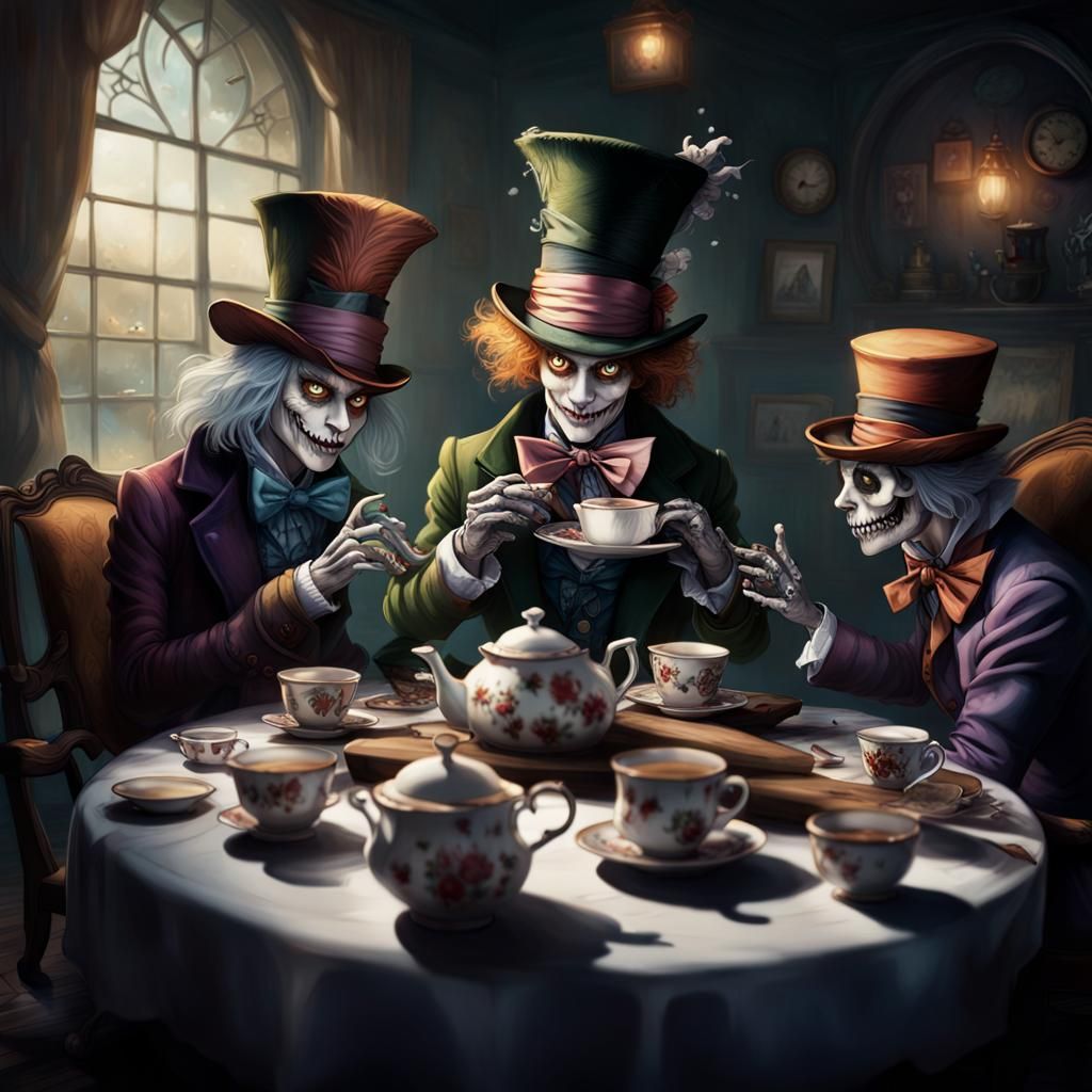 Macabre Mad Hatter's Tea Party in Wonderland