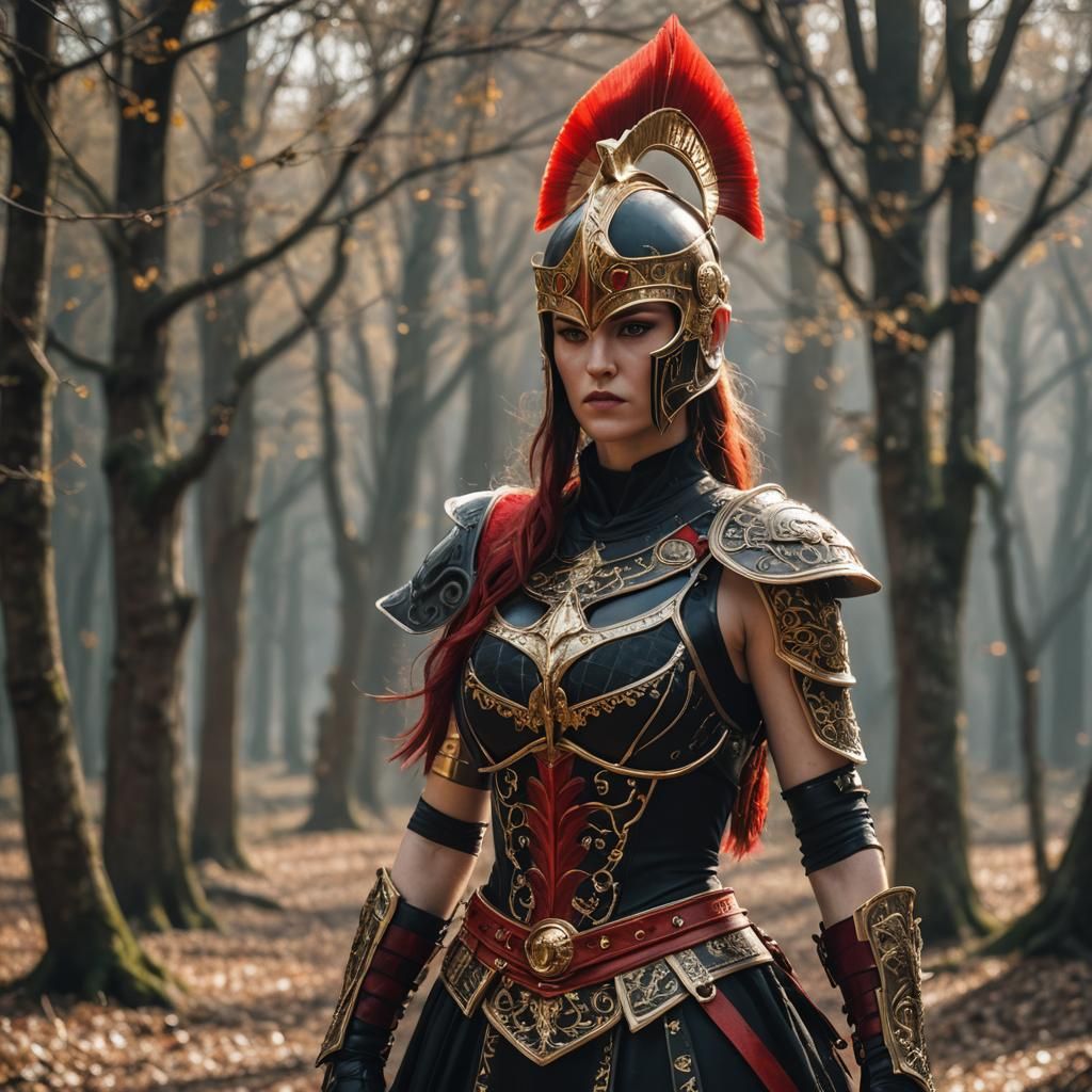Woman in Black and Red Fantasy Armor