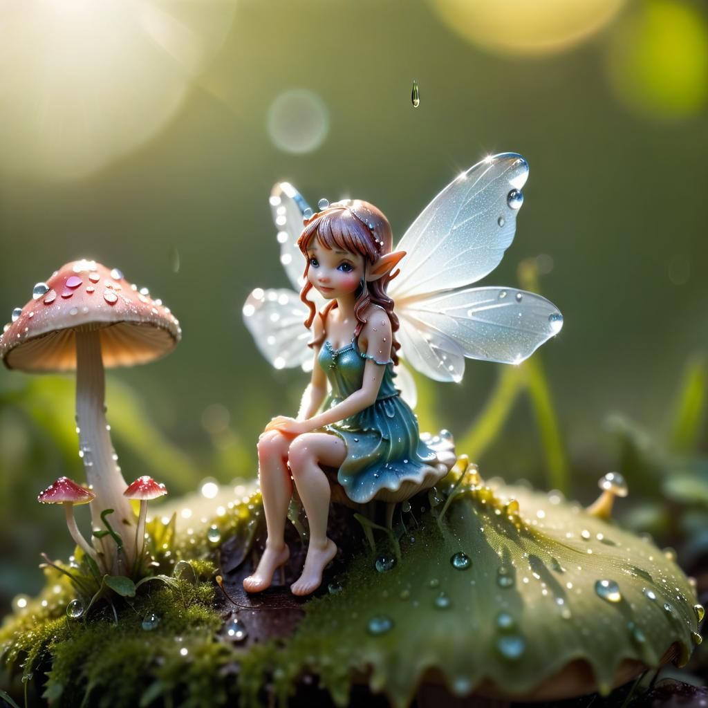 Miniature Fairy on Toadstool: Macro Photography