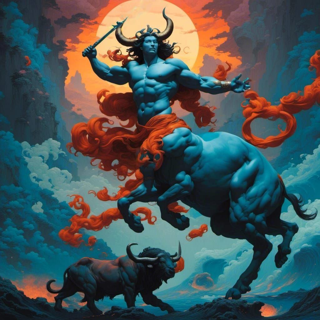 Chiron the Centaur Dueling an Ox
