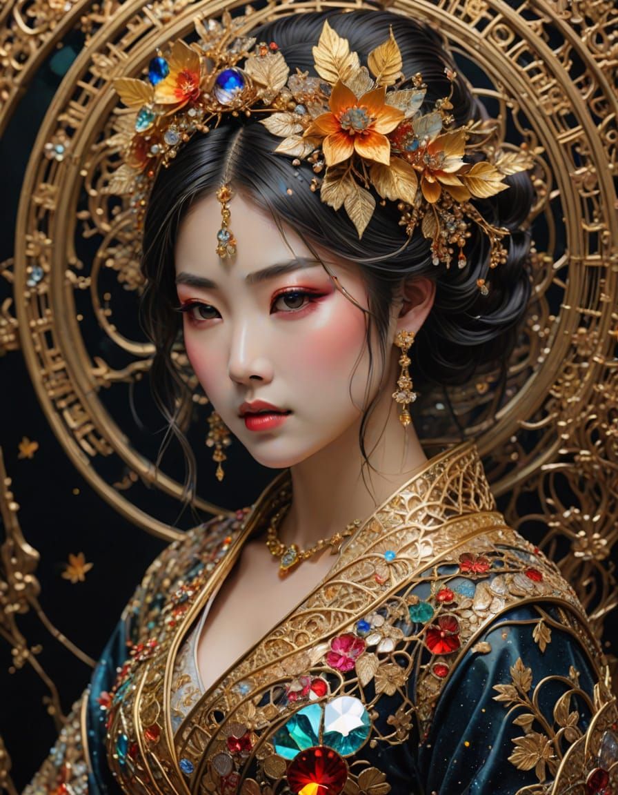 Exquisite Japanese Bride in Stunning Mixed Media Collage