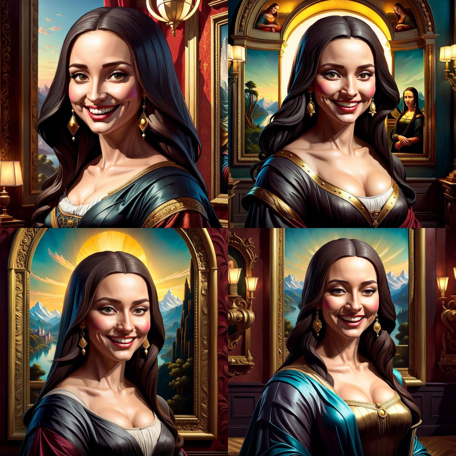 Hyperrealistic Mona Lisa Portrait with Exaggerated Smile