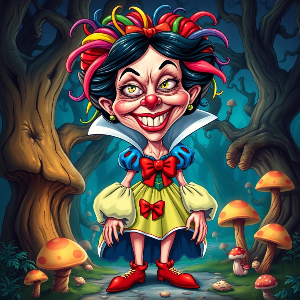 Grotesque Cartoon Parody of Snow White in Comic Caricature S...