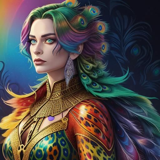 Woman with Dragon Scales and Peacock Hair