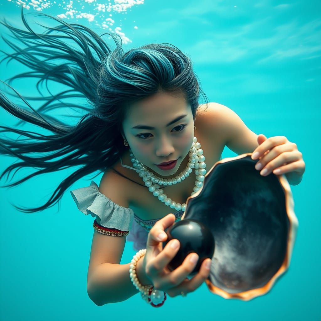 Filipino Pearl Diver with Black Pearl