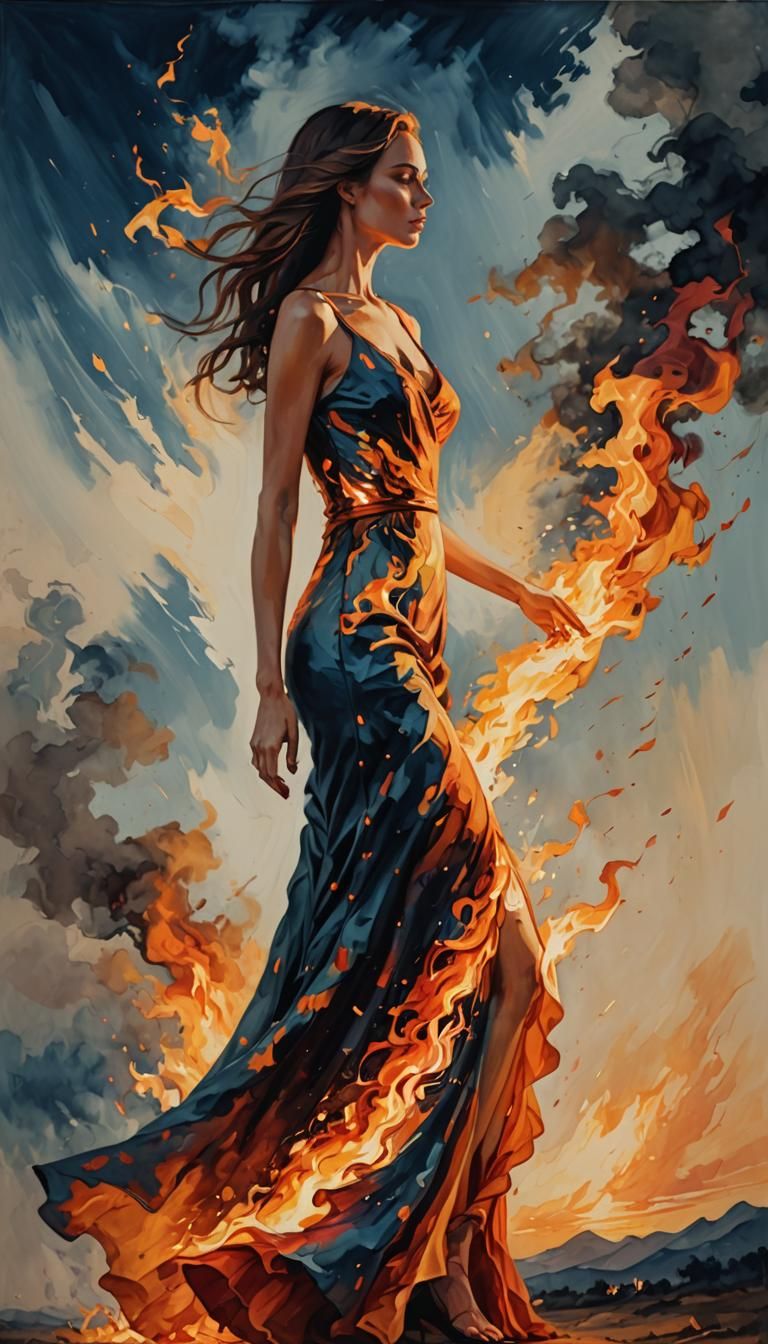 Woman in Dress of Fire, Alcohol Ink Style