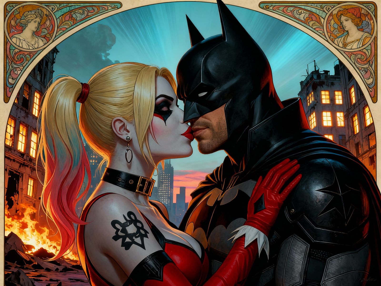 Epic Concept Art of Heroes Kissing in Dynamic Lighting