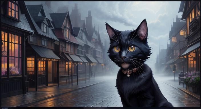 Jiji Black Cat in Bakery, Studio Ghibli Style