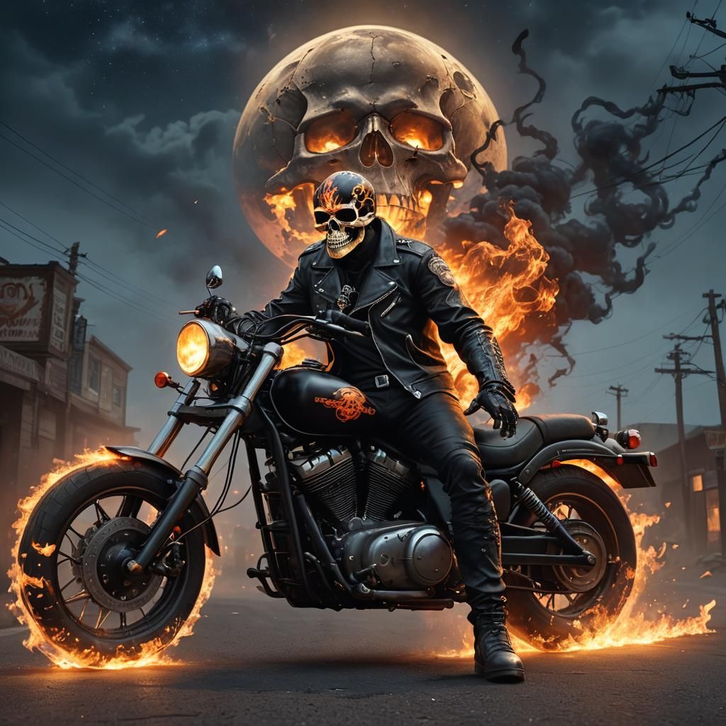 Flaming Skull Biker on Hellish Ride