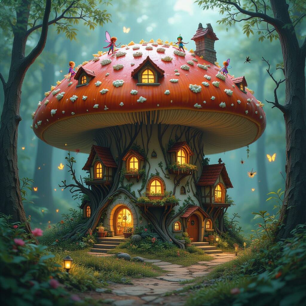 Miniature Village Inside Mushroom in Digital Matte Painting ...