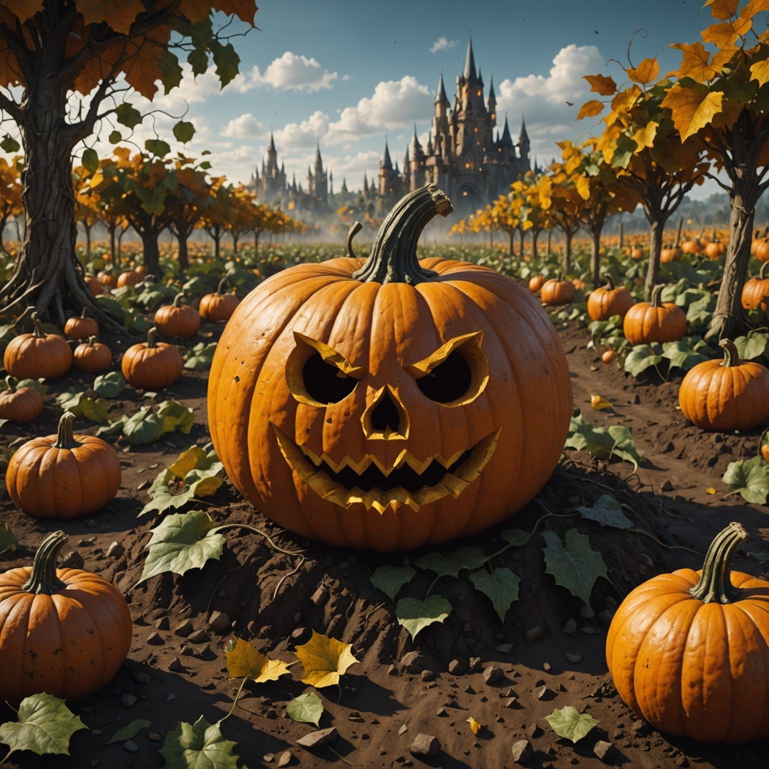 Surreal Autumn Harvest Scene in Deep Fantasy Colors