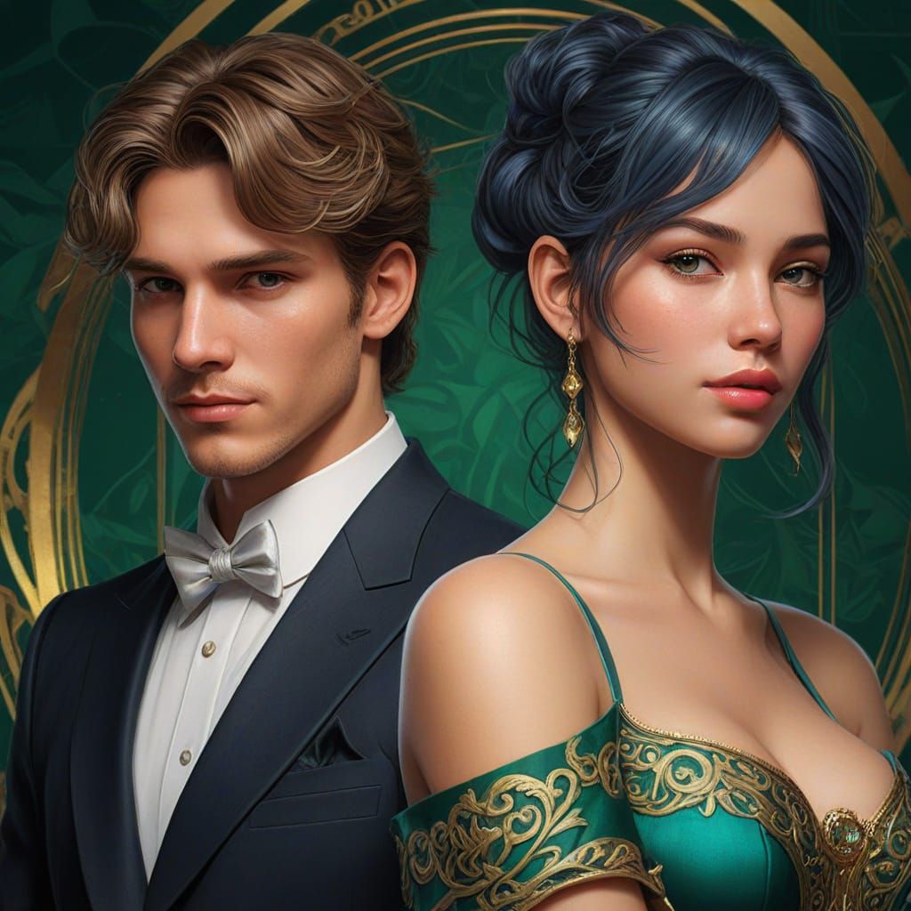 Elegant Couple in Formal Attire, Inspired by Artgerm