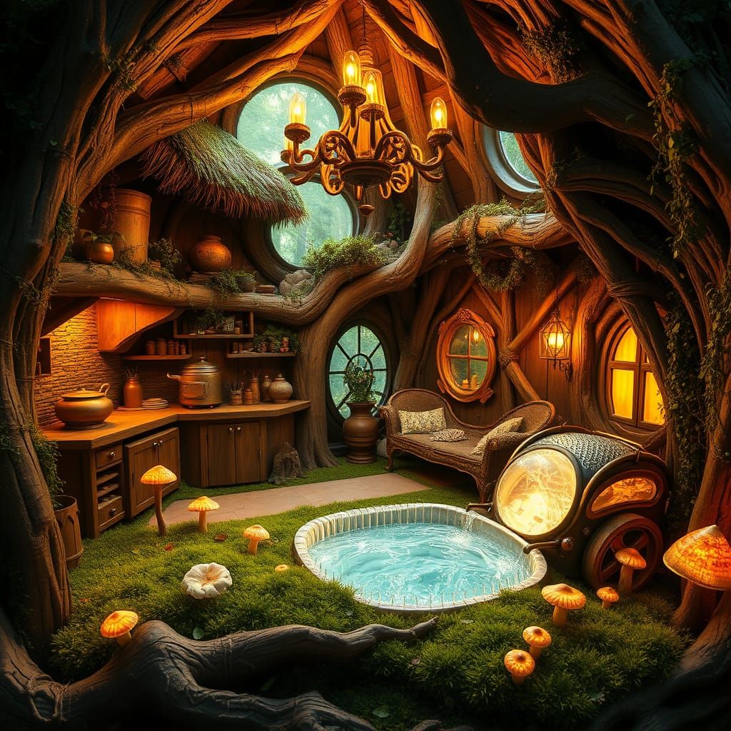 Cozy Whimsical Fairy House Made from Trees