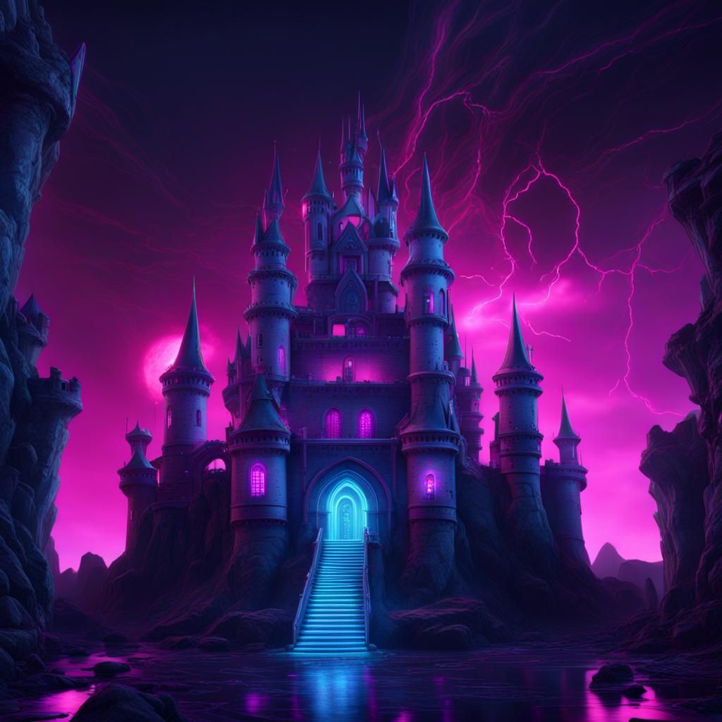 Neon Castle of Dark Energy: Digital Art