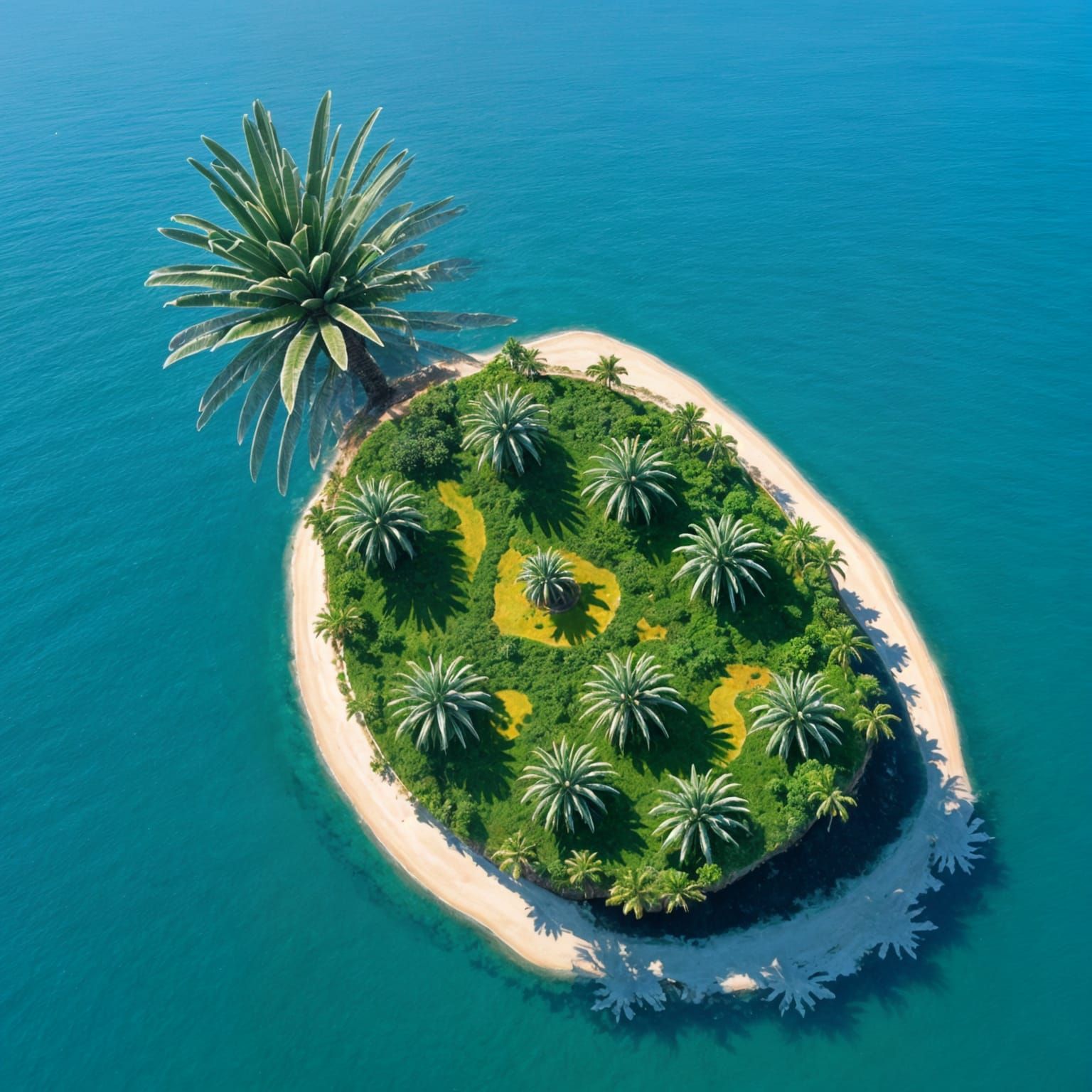 Aerial View of Pineapple Shaped Island