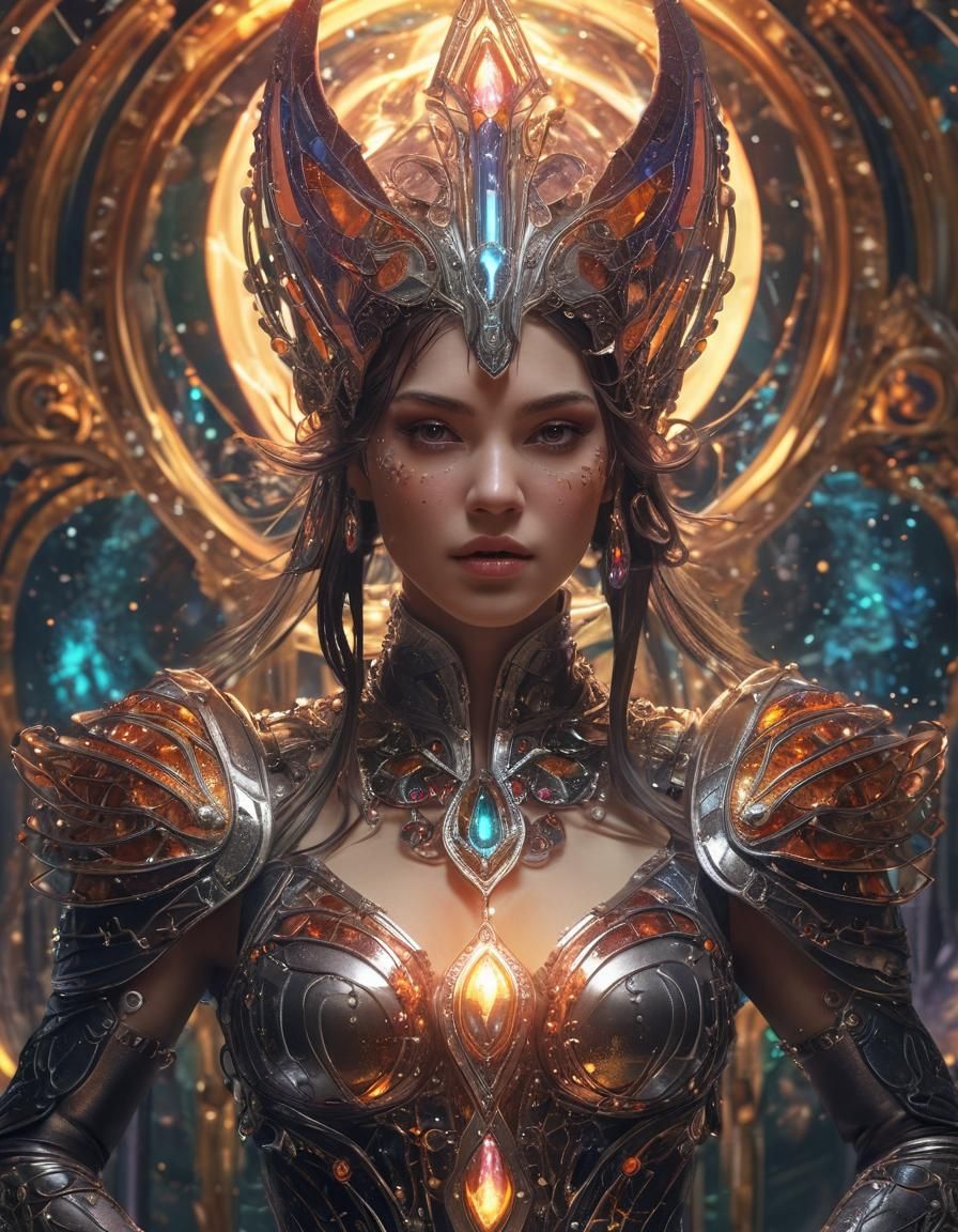 Art Deco Sorceress Conjuring Mana in Digital Fantasy Art