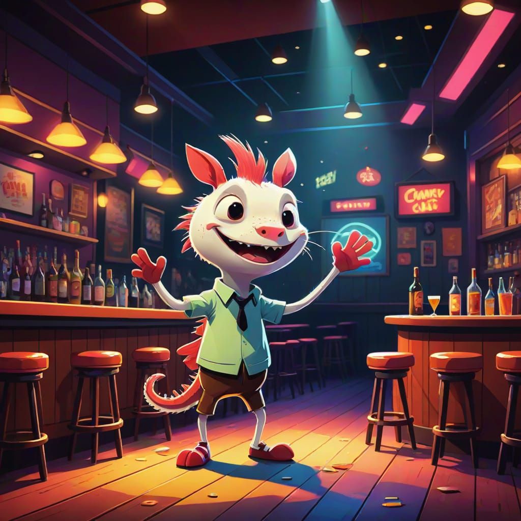 Axolotl Takes the Stage in a Hilarious Cartoon Comedy Club