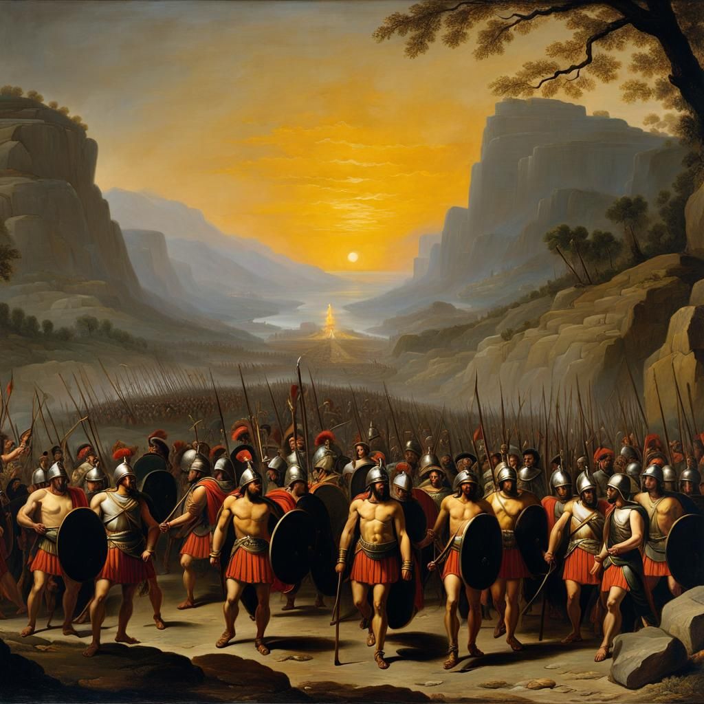 Spartans Led by Leonidas in Renaissance Painting Style