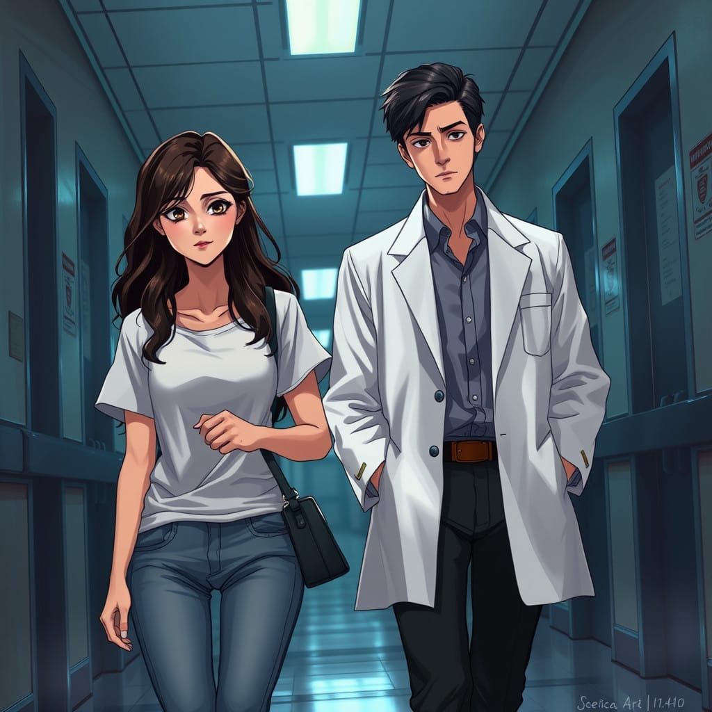 Tense Hospital Encounter in Modern Anime Realism