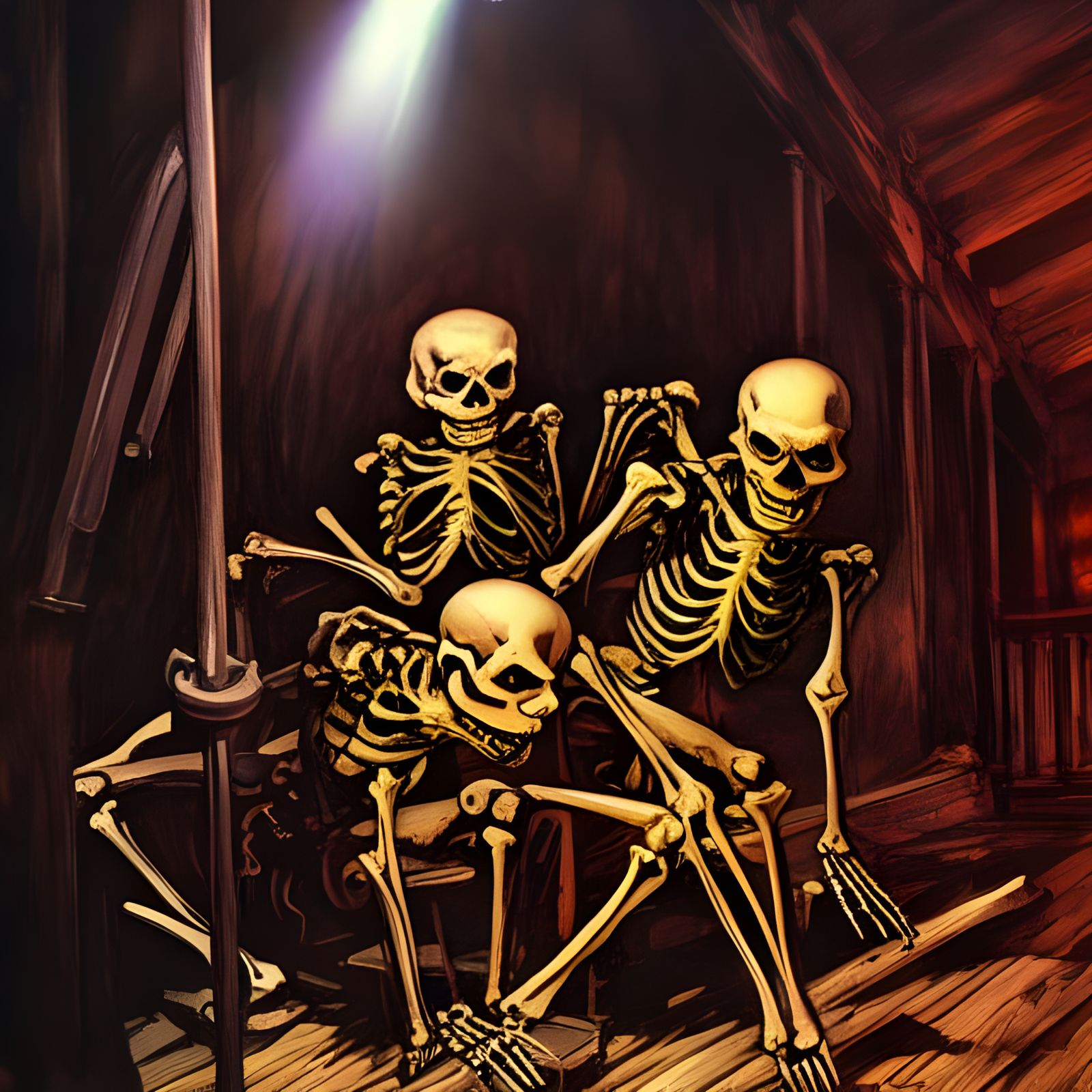 Skeletons Raid in Steampunk Action Painting Style
