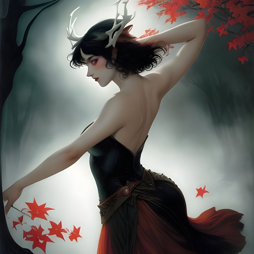 Dynamic Ballerina Dance with Antlers in Illustrative Style