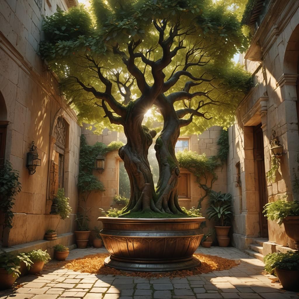 Copper Beech in Byzantine Greek Courtyard