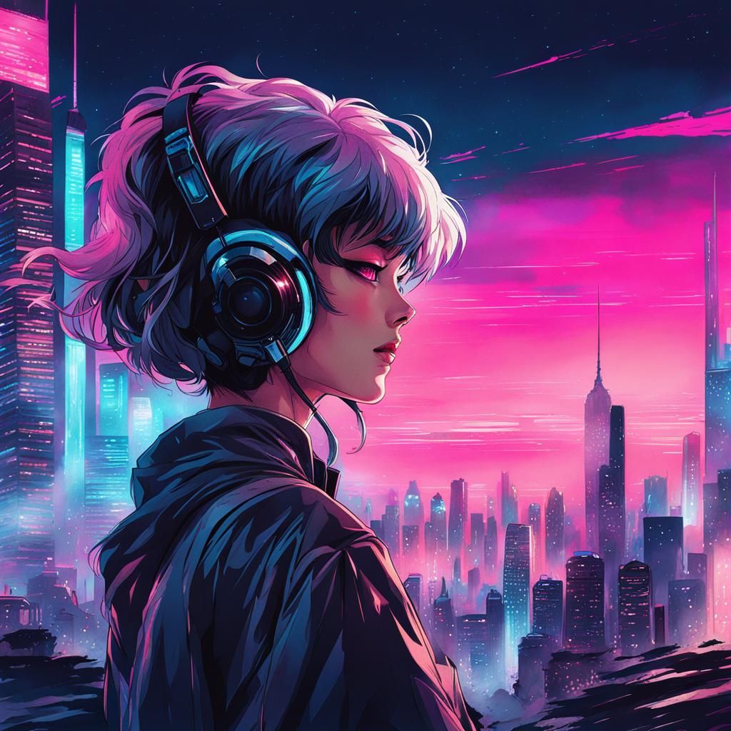 Epic Cyberpunk Design with Watercolor and Anime