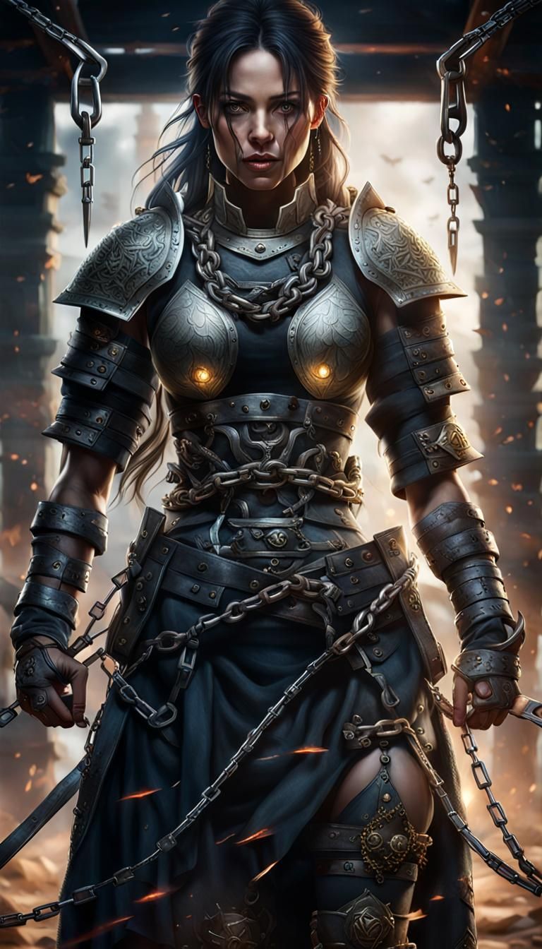 Captive Woman Warrior in Dark Fantasy Style