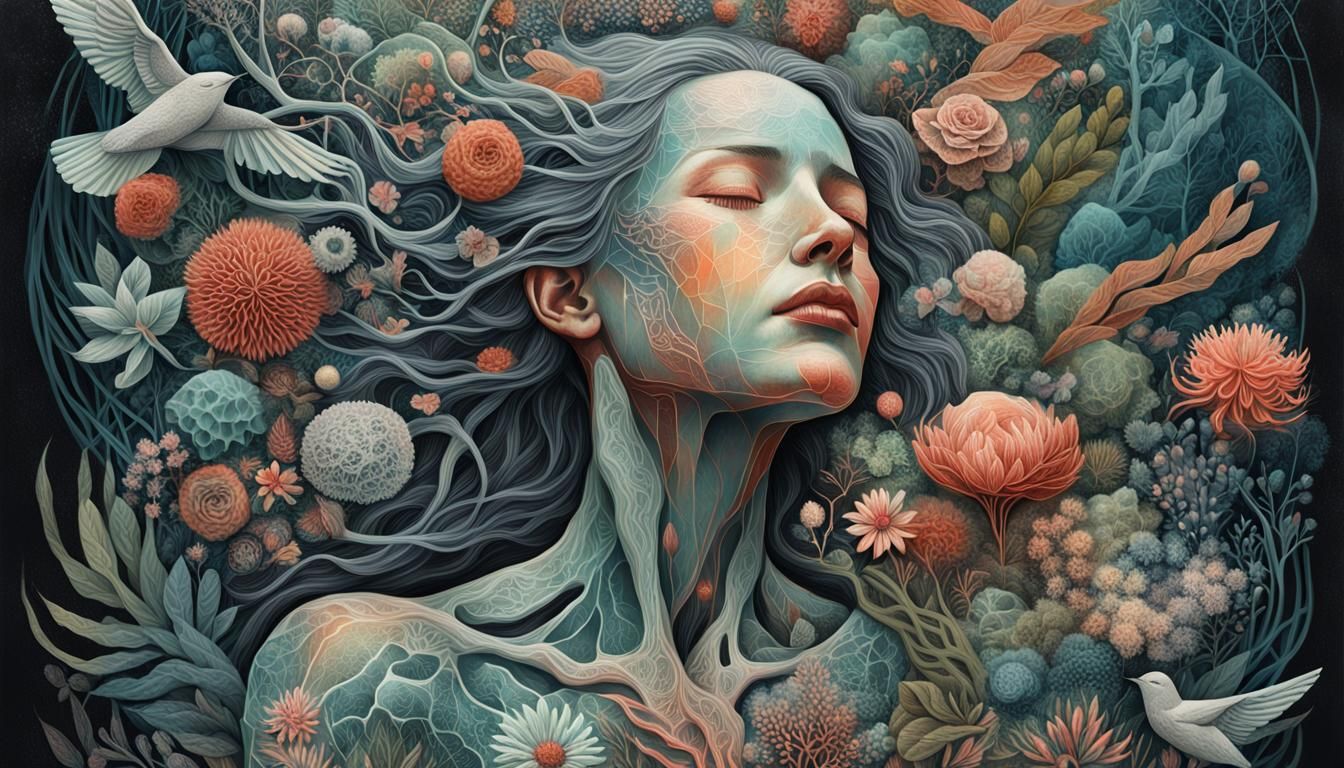 Abstract Woman in Pain: Mixed Media Artwork