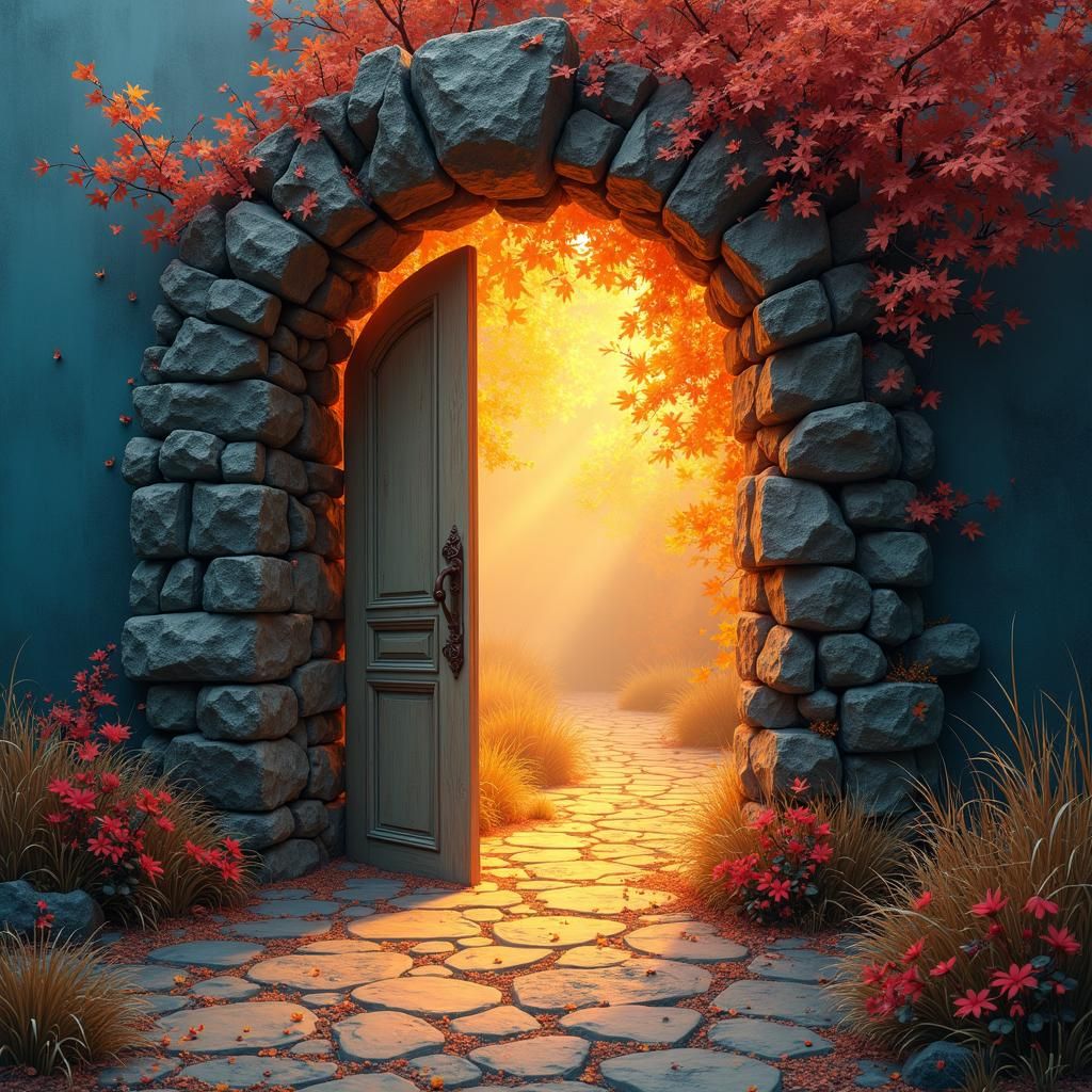 Fantastical Autumnal World Beyond Mystical Doorway