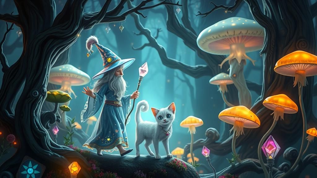 Glass Wizard in Mystical Forest, Fantasy Art
