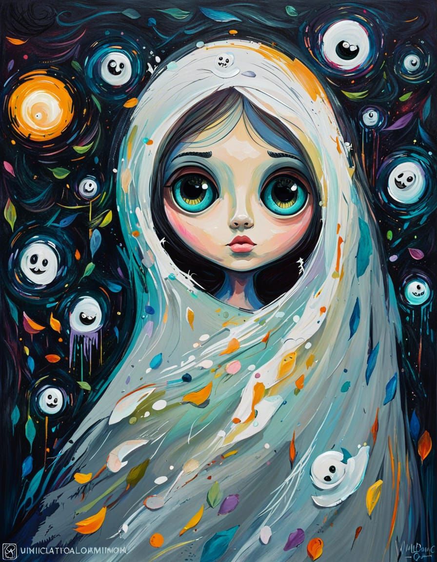 Adorable Ghost in Spooky Palette Knife Painting