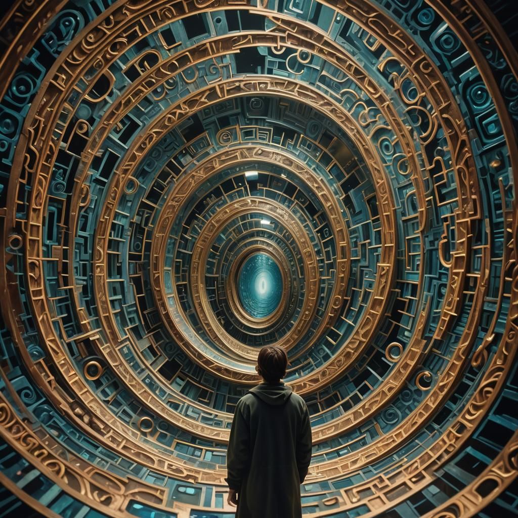 Mystical Labyrinth: Hypnotic Mirror in Op-Art Style