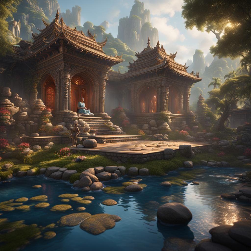 Tranquil Meditation Retreat in Detailed Matte Painting