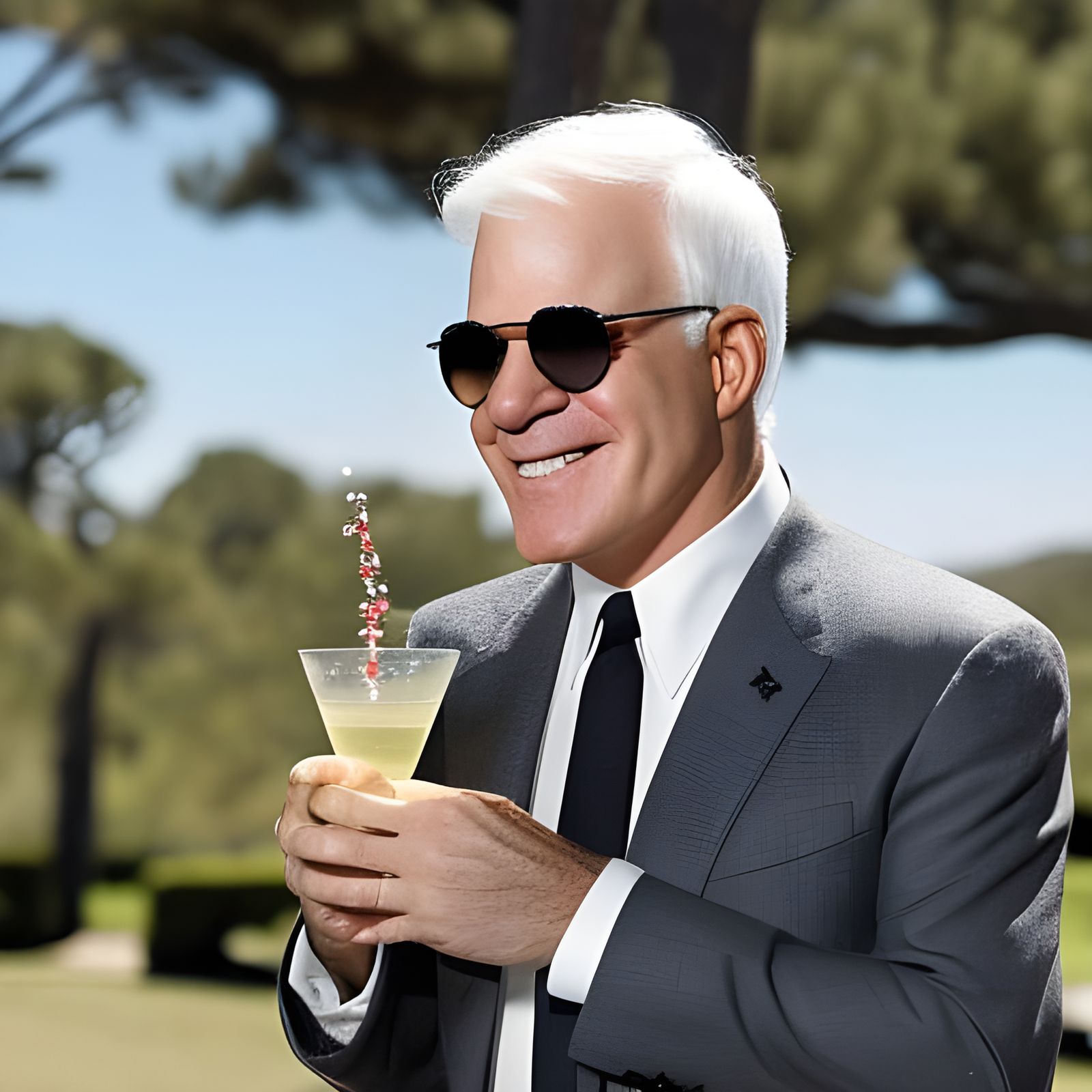 Steve Martin Enjoying a Martini in Sunlight