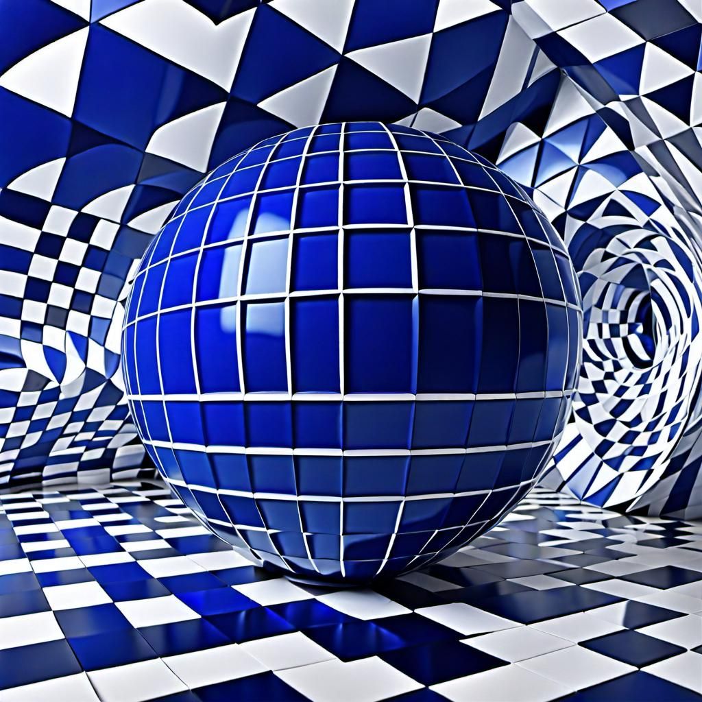 Op Art Sculpture in Blue and White