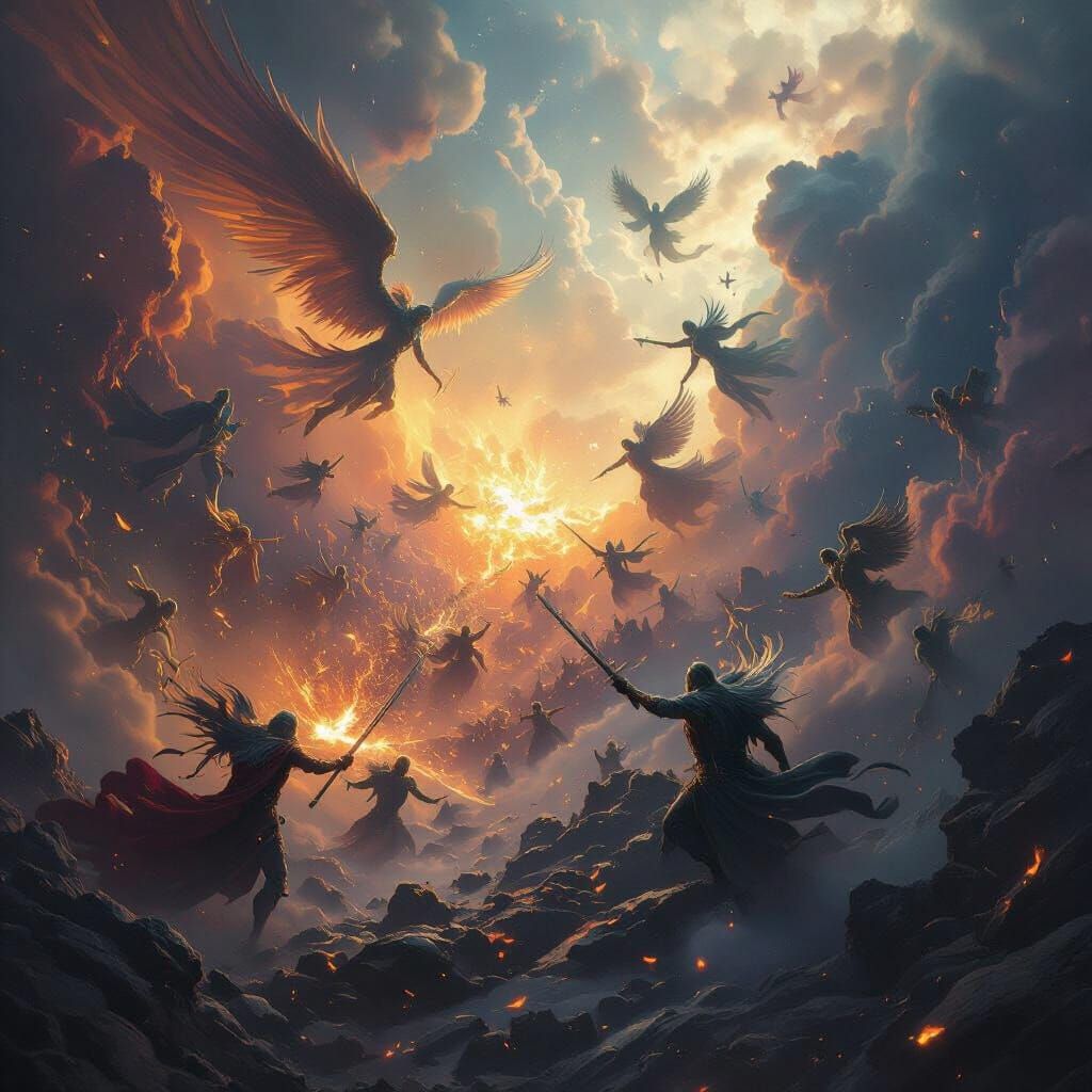 Epic War in Heaven Matte Painting