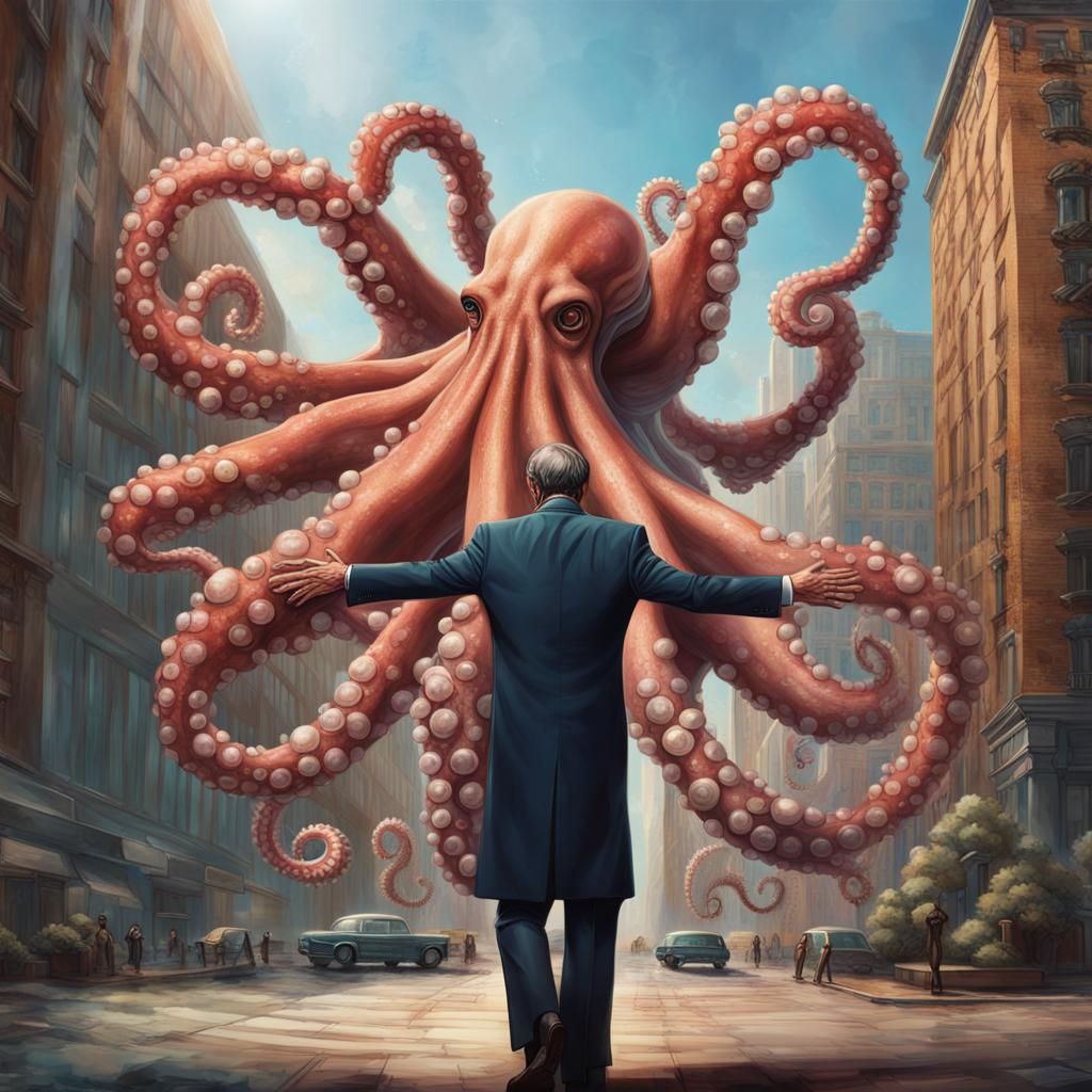 Powerful Figure with Octopus Arms in Hyperrealistic Style