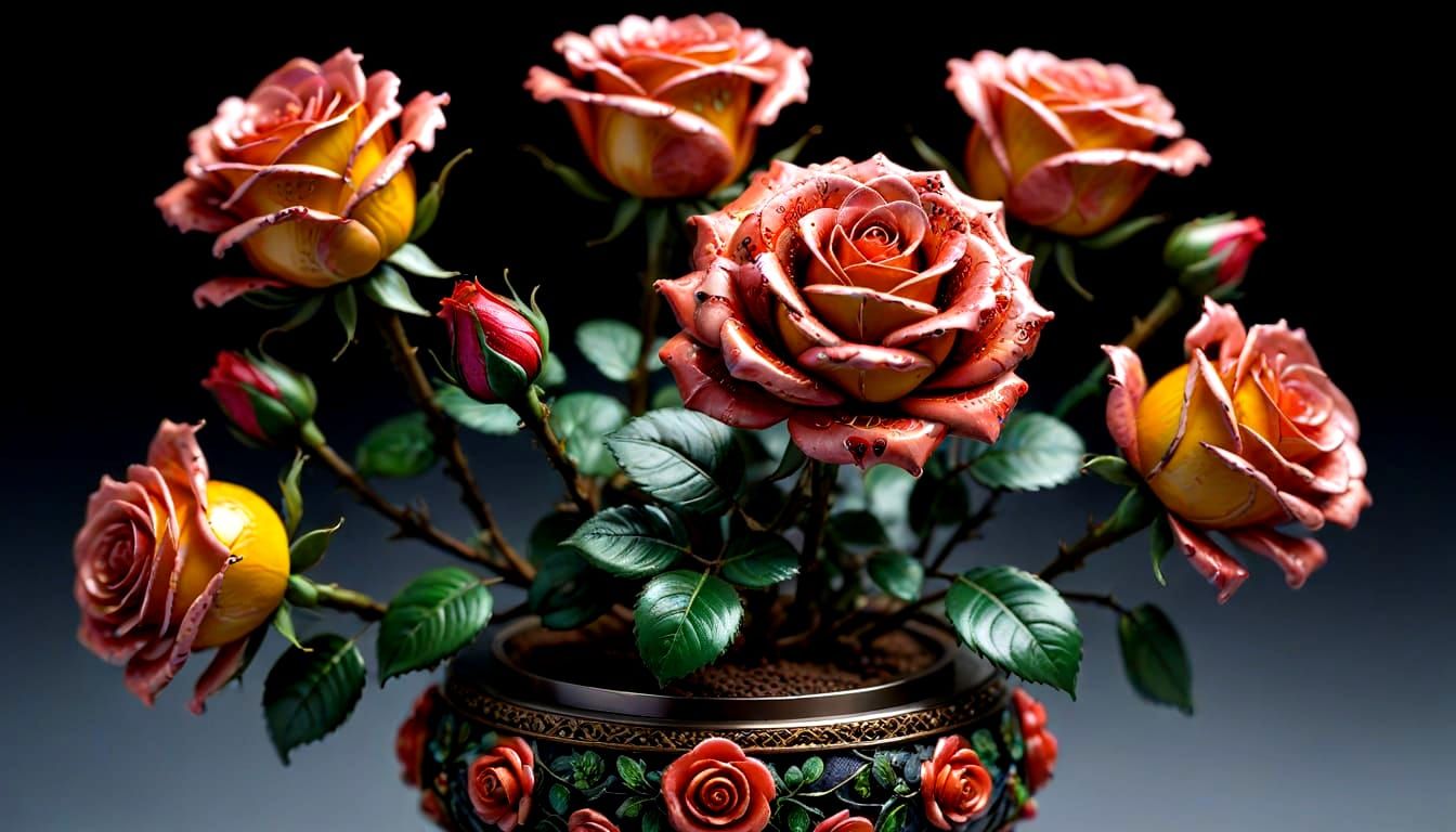 Detailed Miniature Roses Enamel Sculpture in HDRI