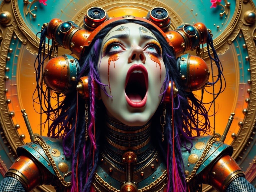 Punk Gypsy Android Screaming in Golden Hour