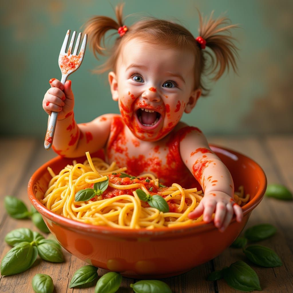 Baby's Spaghetti Bath: A Cinematic Food Portrait