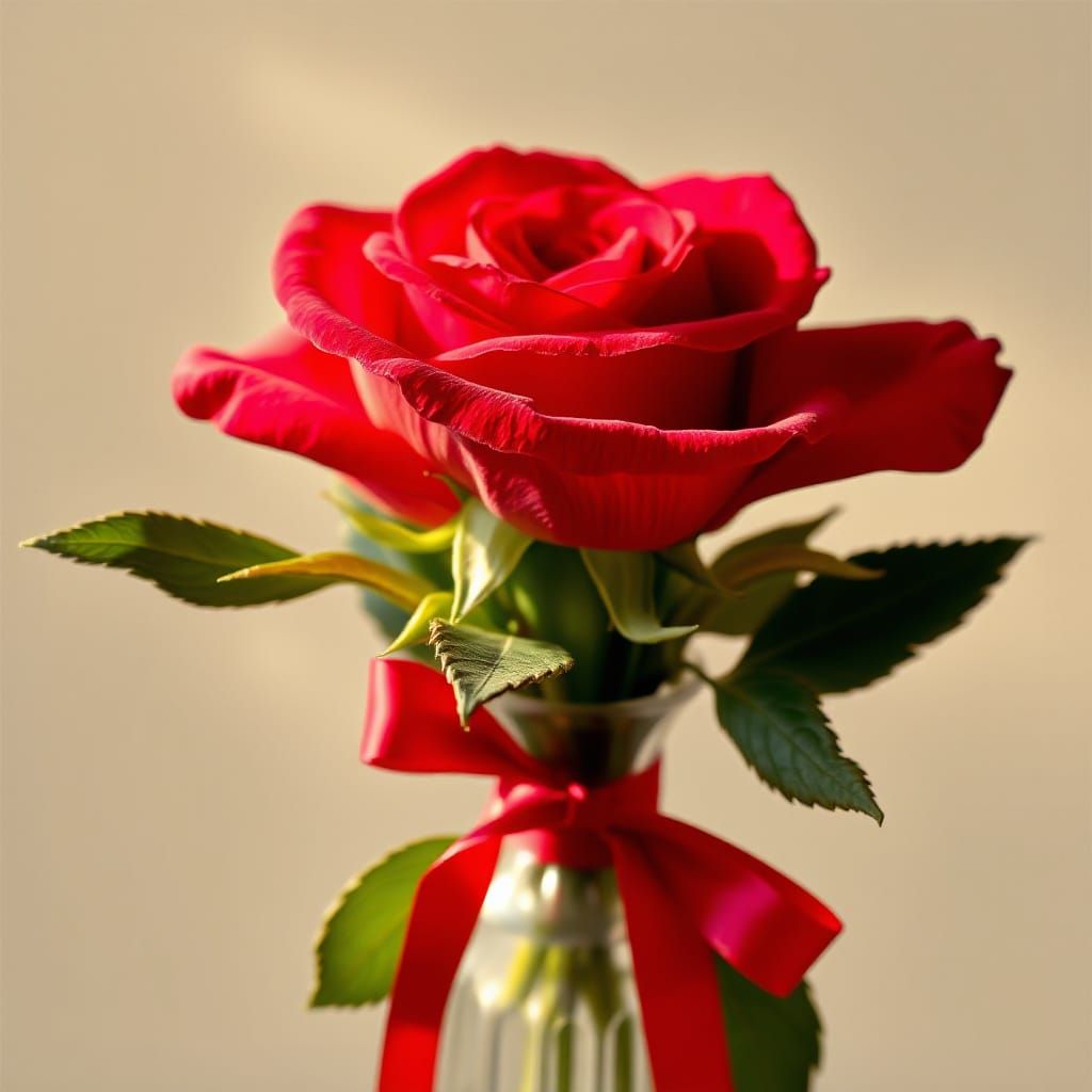 Elegant Red Rose in Crystal Vase, Dutch Masters Style