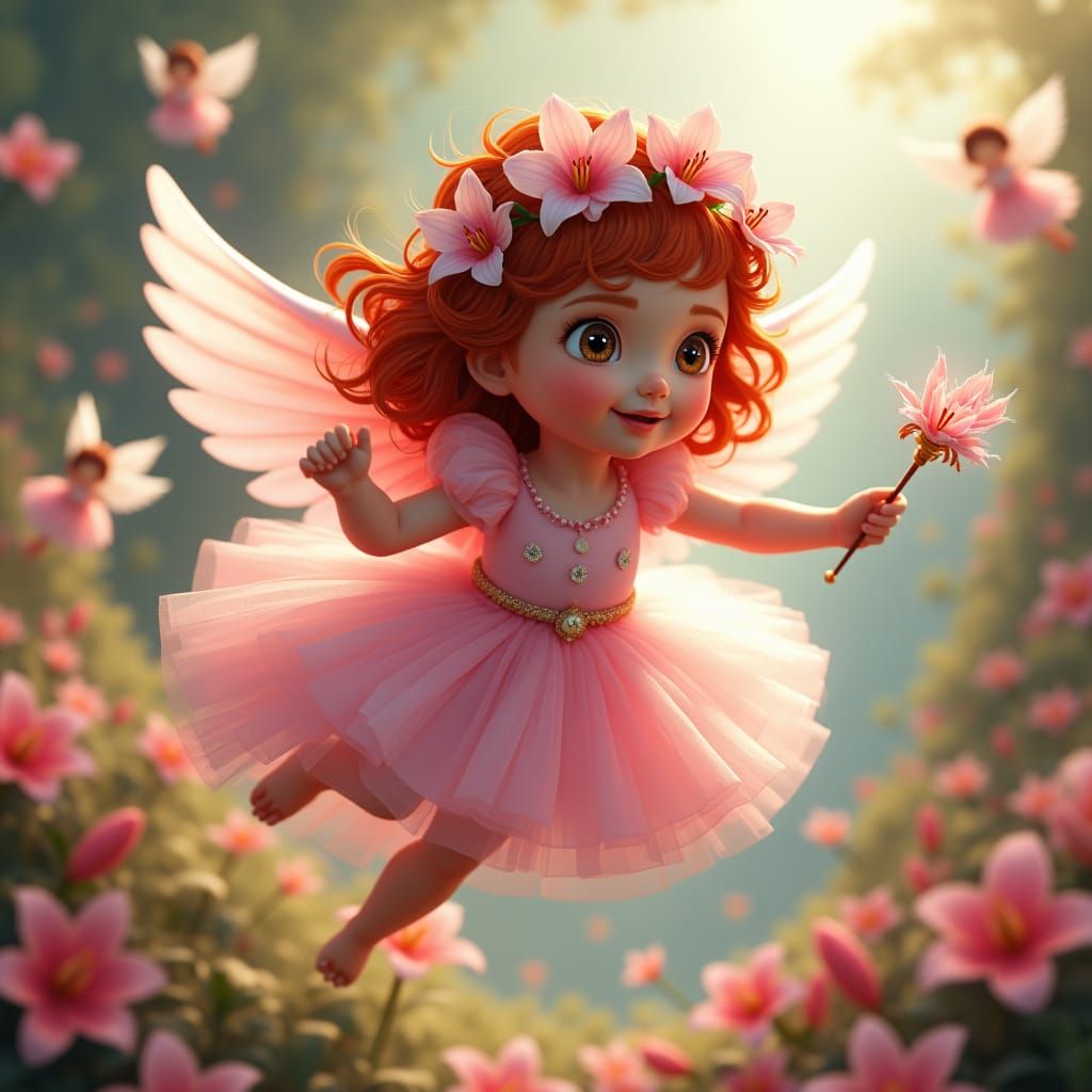 Girl with Flower Crown and Magic Wand, Fantasy Art