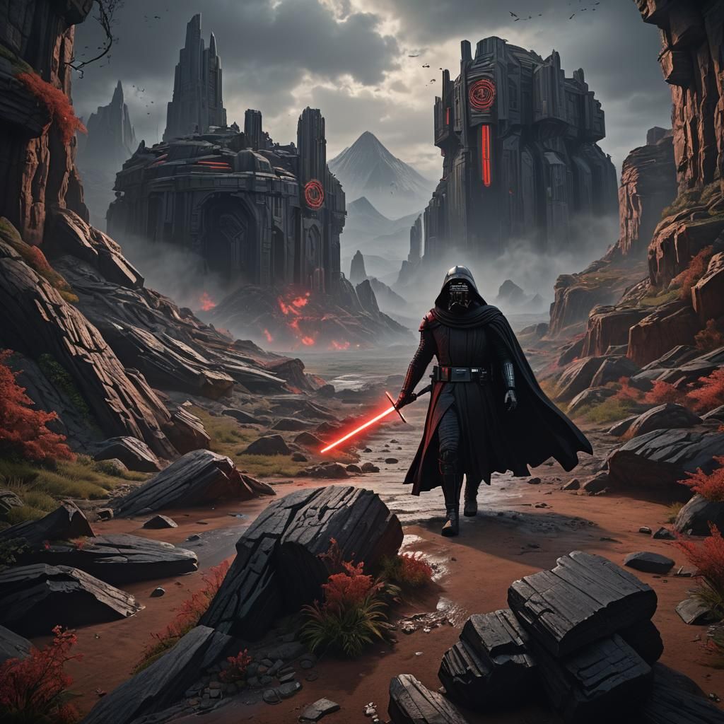 Detailed Matte Painting of Kylo Ren in Deep Color