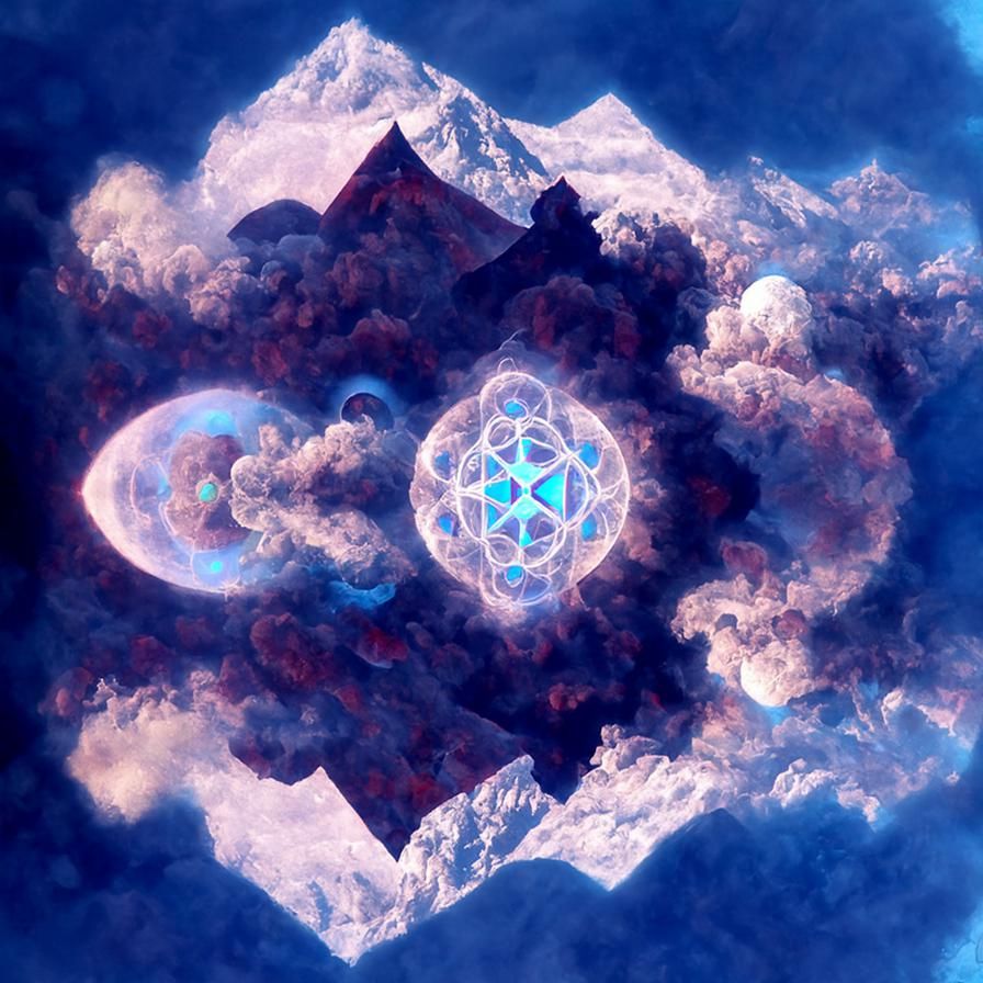 Cosmic Nebula with Sacred Geometry and Divine Beams