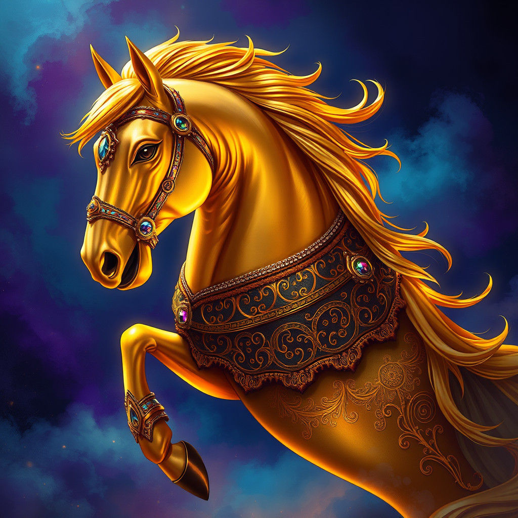 Ornate Golden Horse in Fantasy Art Style