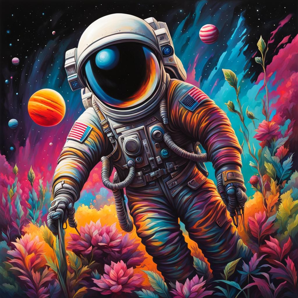 Astronaut Planter on Saturn in Graffiti Art