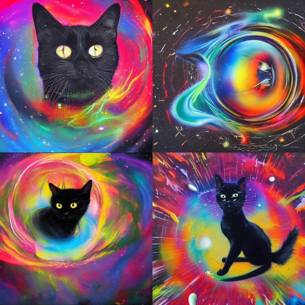 Black Cat in Space Vortex: Graffiti Art Style