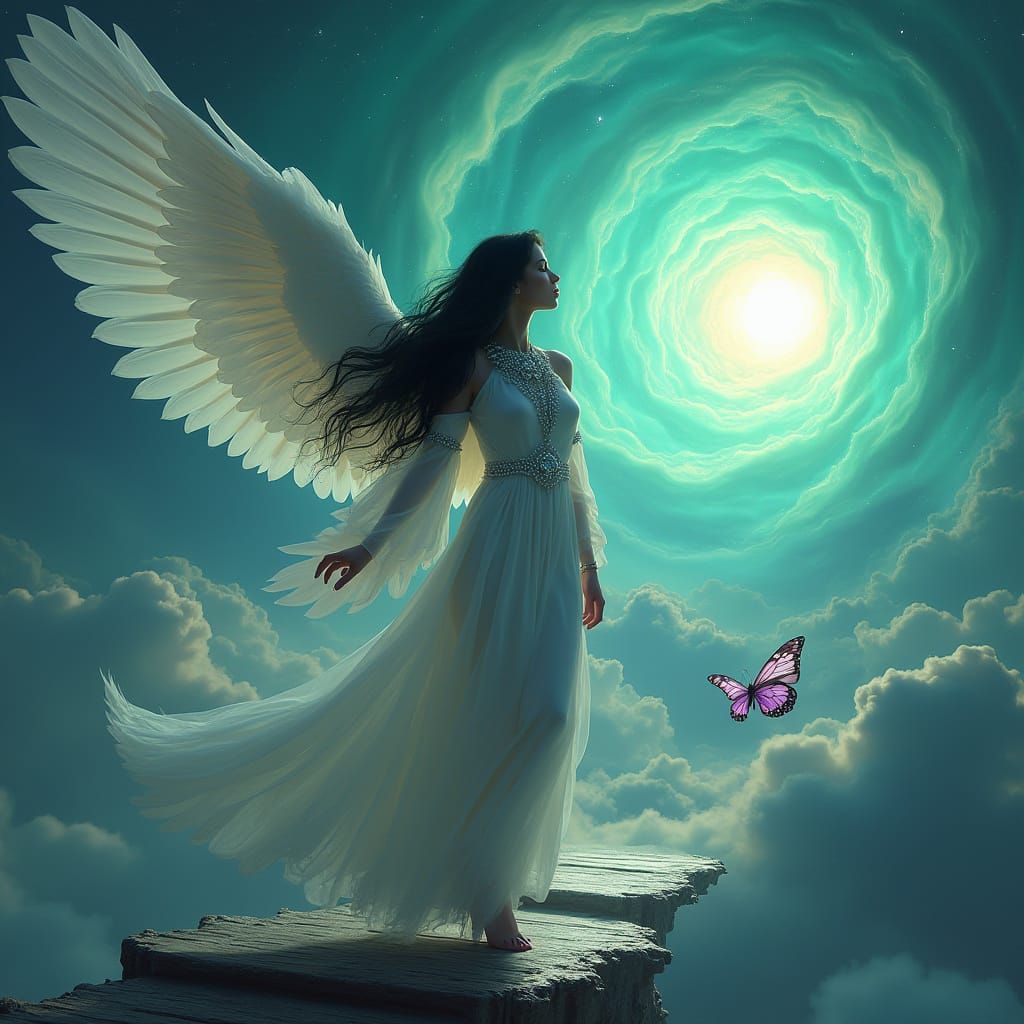 Ethereal Angelic Woman in Hyper-Realistic Fantasy Art